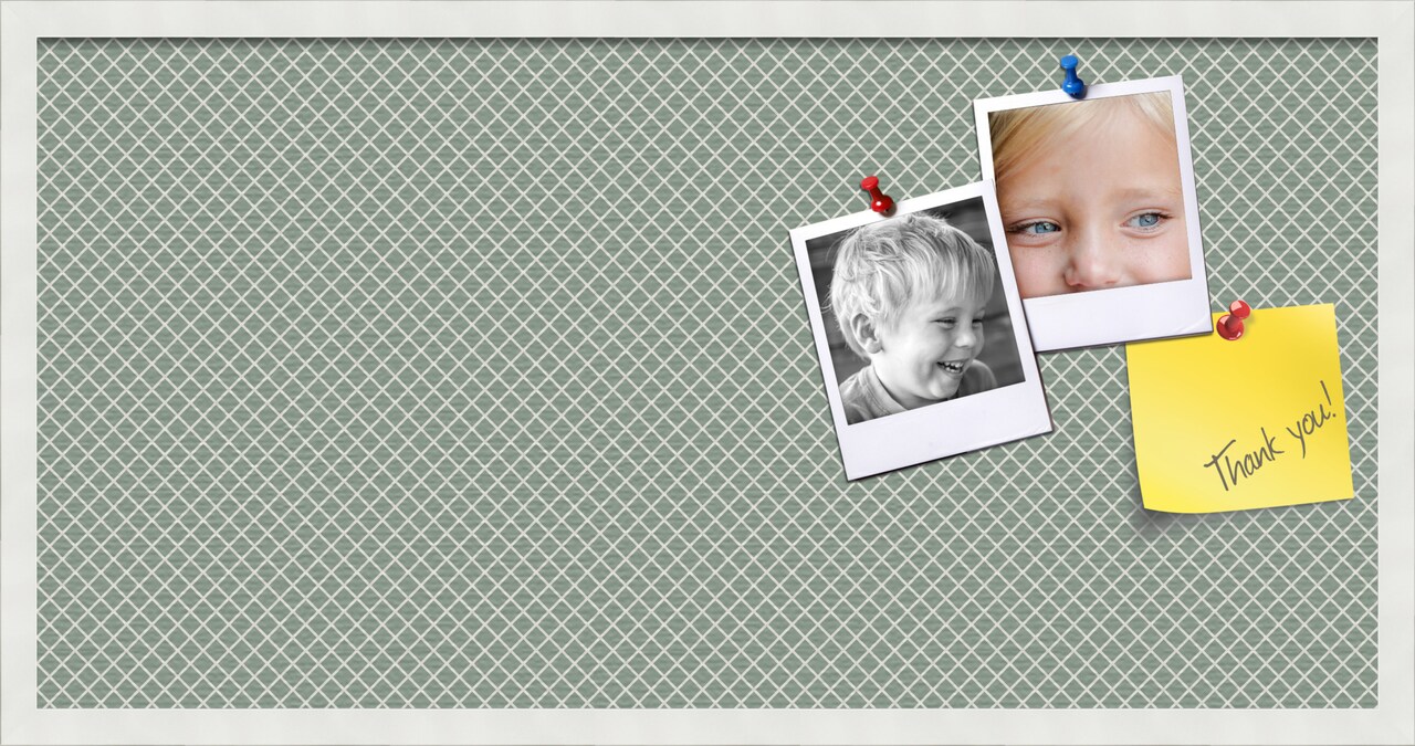 PinPix Custom Bulletin Board Nile Green Diamond Poster Board Has a Fabric Style Canvas Finish, Framed in Satin White Frame, by ArtToFrames (PinPix-380)